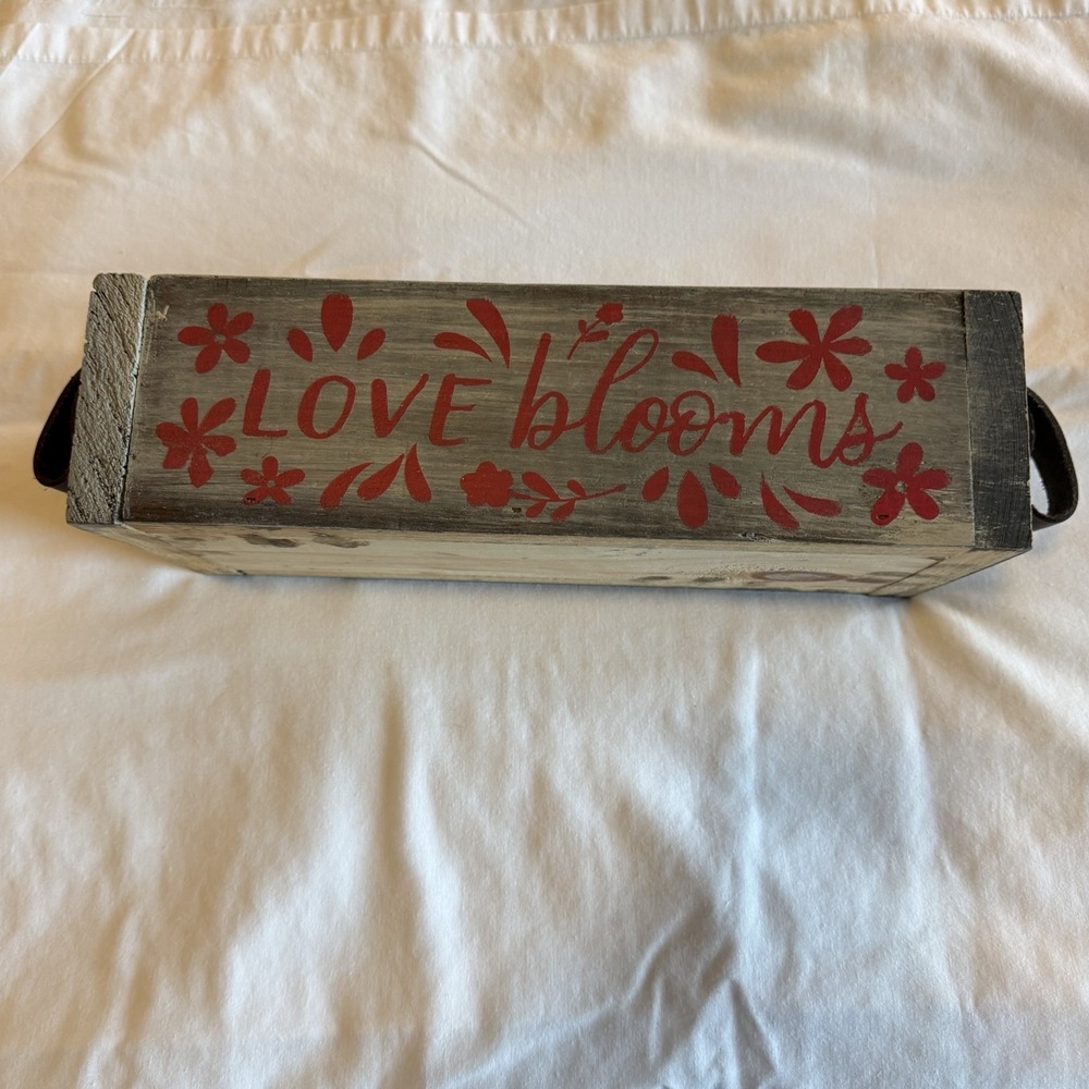 Rustic Wooden Planter Box Love Blooms‎ Farmhouse Floral Centerpiece Decor 12"